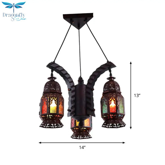 Black 3 - Light Hanging Chandelier Arab Metal Lantern Suspension Lamp For Living Room