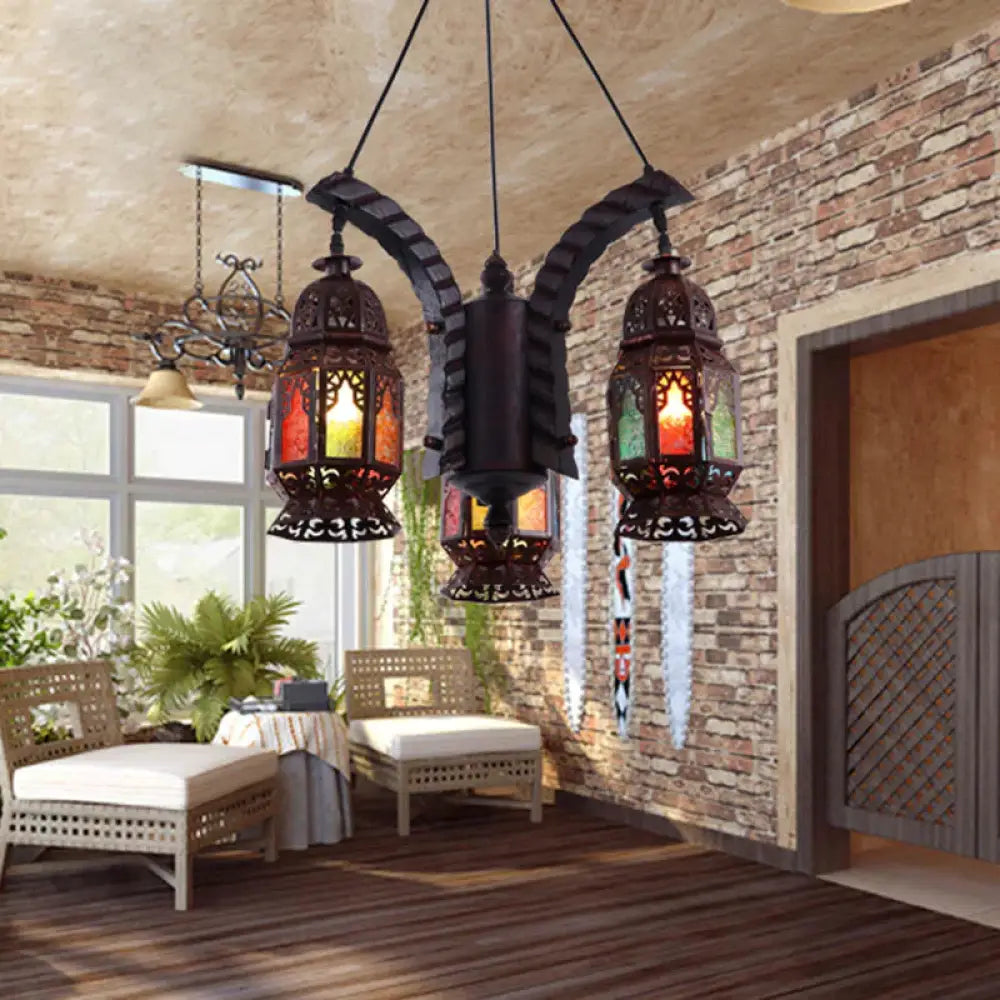 Black 3 - Light Hanging Chandelier Arab Metal Lantern Suspension Lamp For Living Room