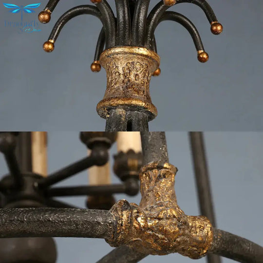 Black 3 Lights Chandelier Lighting Rustic Metal Bird Cage Pendant Lamp For Bedroom