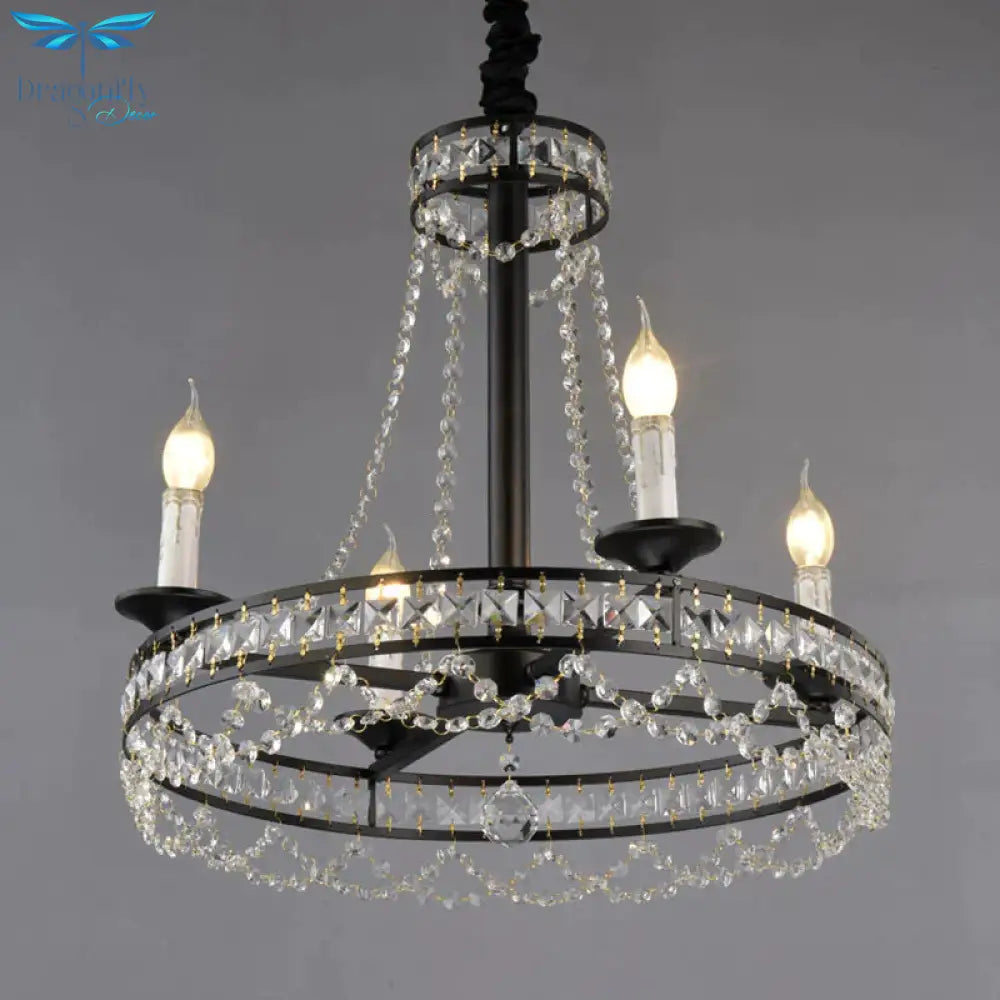 Black 4/6 - Light Chandelier Lamp Traditional Wheel Crystal Strand Hanging Ceiling Light For Bedroom
