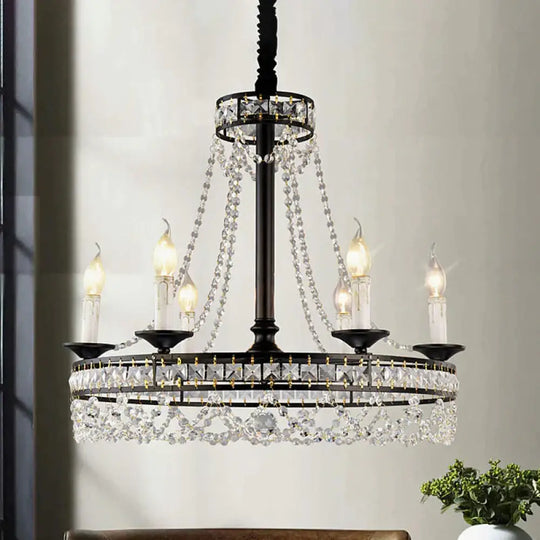 Black 4/6 - Light Chandelier Lamp Traditional Wheel Crystal Strand Hanging Ceiling Light For