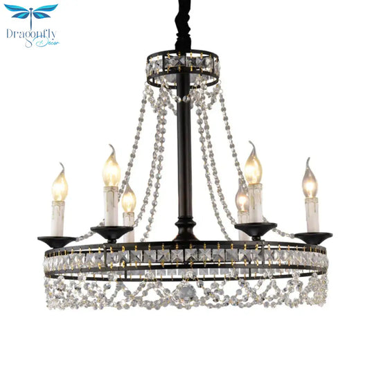 Black 4/6 - Light Chandelier Lamp Traditional Wheel Crystal Strand Hanging Ceiling Light For Bedroom