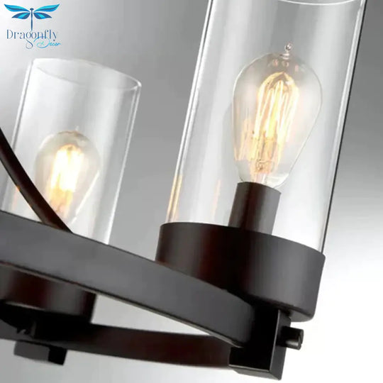 Black 5 Lights Pendant Chandelier Vintage Clear Glass Cylinder Hanging Ceiling Light Fixture