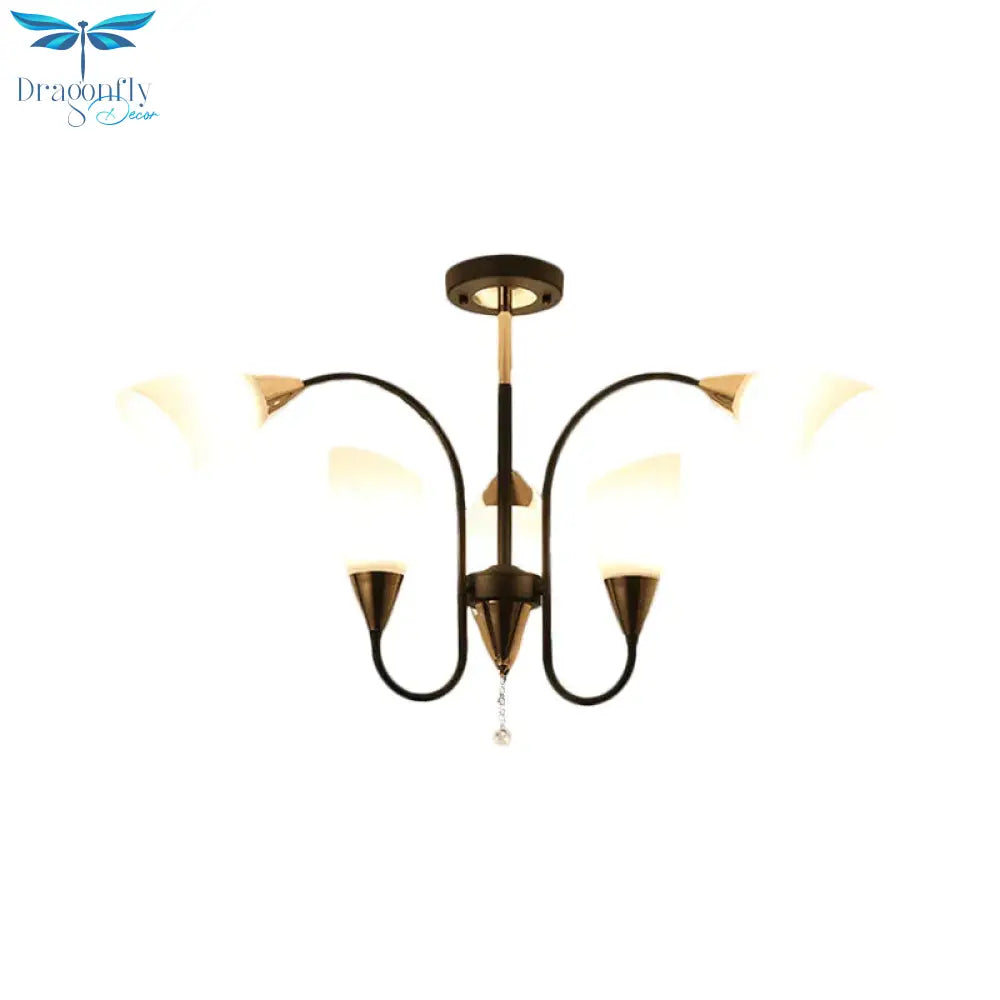 Black 6/9/12 Heads Hanging Chandelier Traditional Style Frosted Glass Empire Shade Ceiling