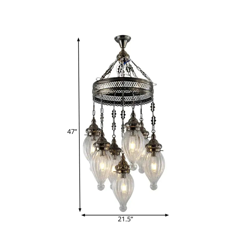 Black 7 Heads Chandelier Traditional Clear Prismatic Glass Teardrop Hanging Ceiling Light
