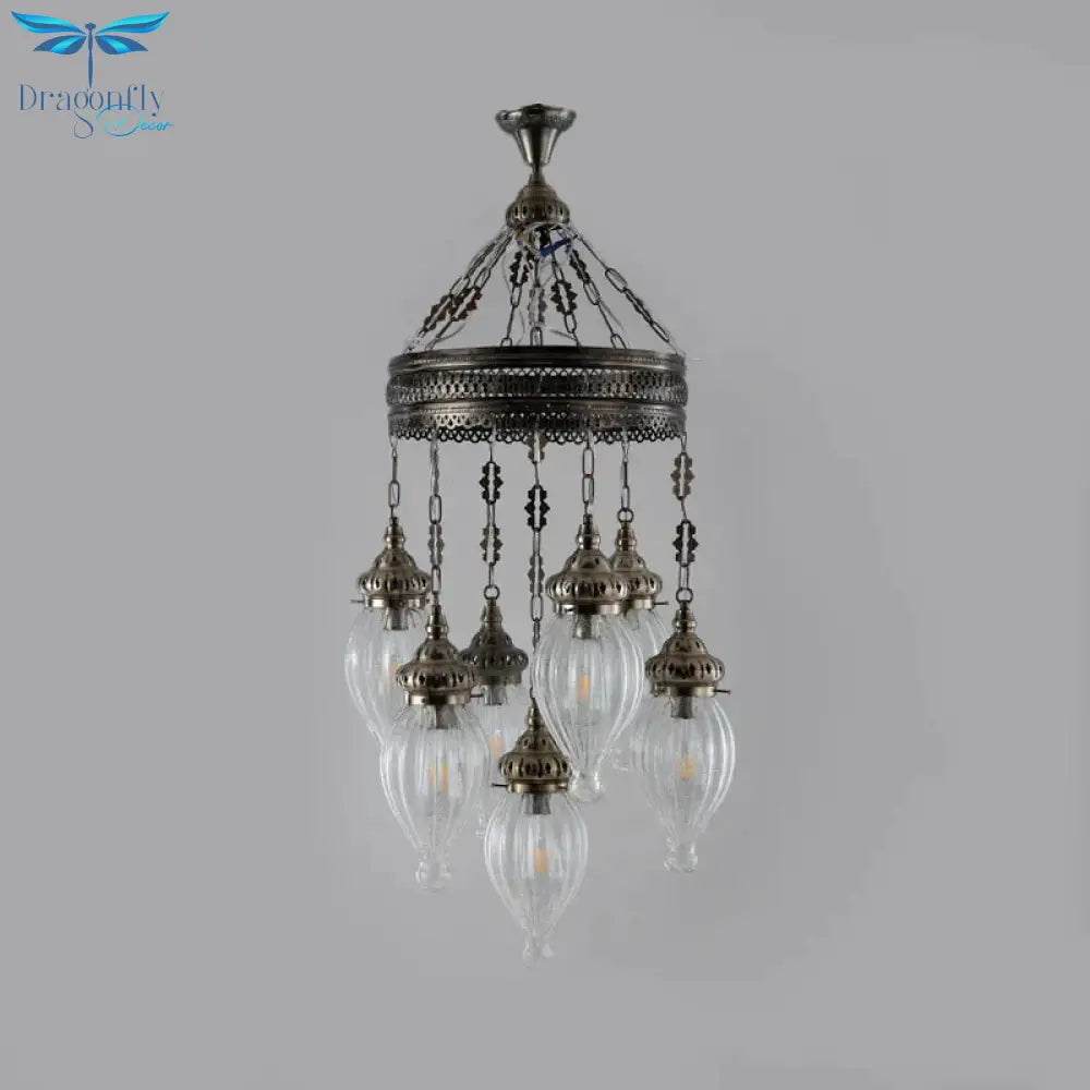 Black 7 Heads Chandelier Traditional Clear Prismatic Glass Teardrop Hanging Ceiling Light