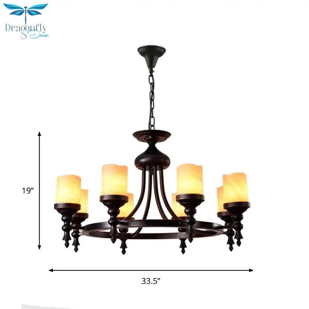 Black 8 - Light Countryside Chandelier: Candle - Style Dolomite Hanging Lamp With Crackled Finish &