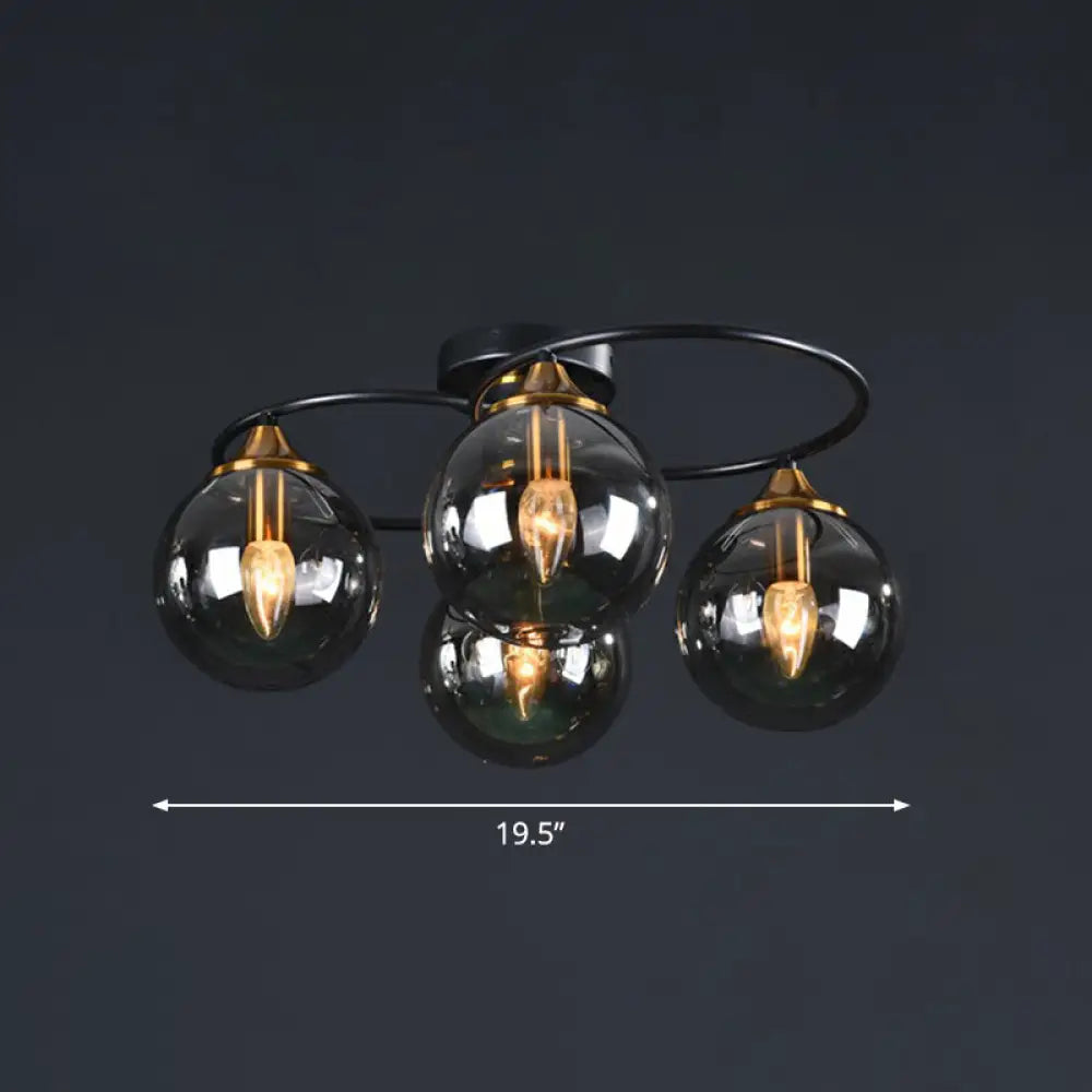 Black And Brass Postmodern Semi - Flush Chandelier With Glass Ball Shade For Ceiling Lighting 4 /