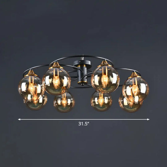 Black And Brass Postmodern Semi - Flush Chandelier With Glass Ball Shade For Ceiling Lighting 8 /