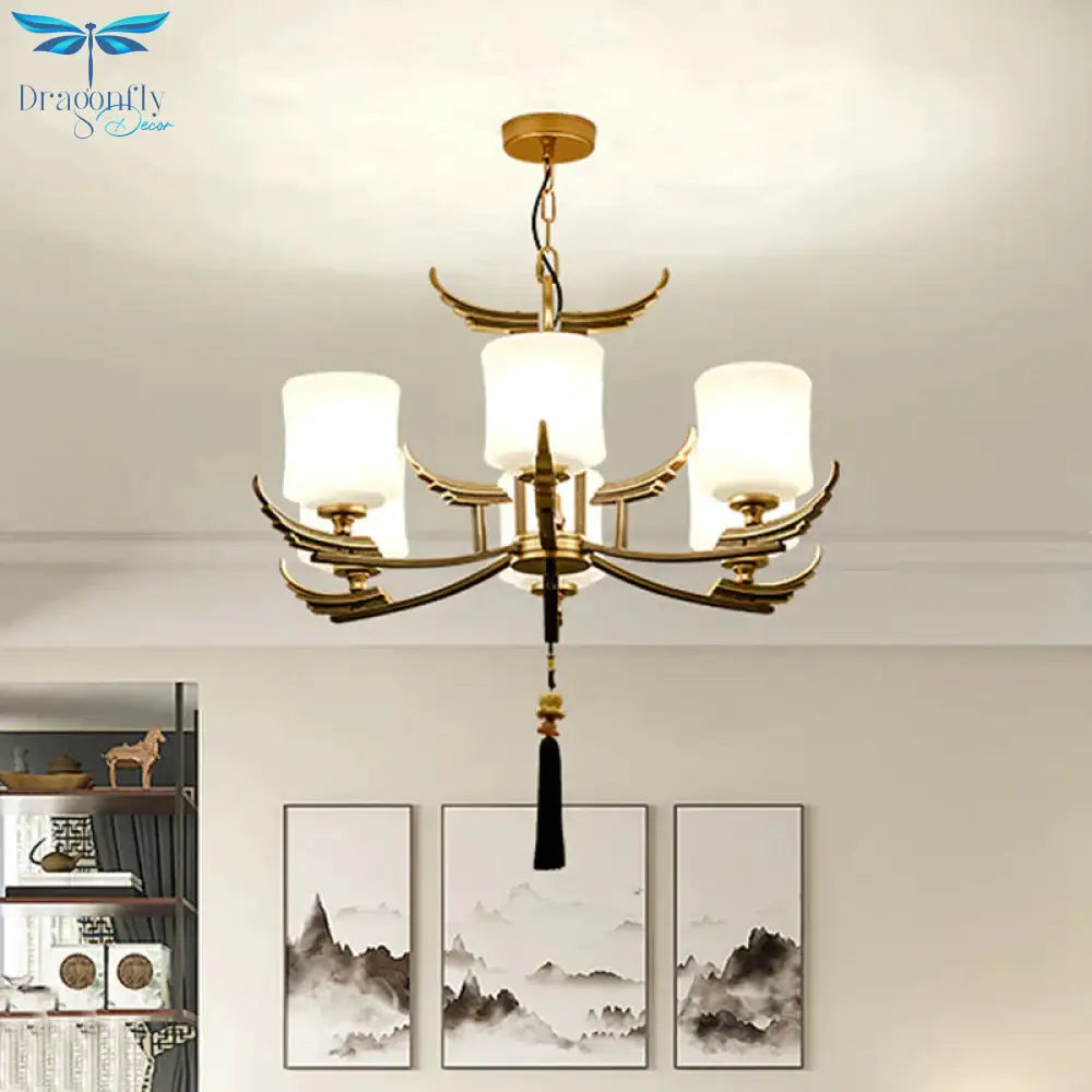 Black And Gold 6/8/10 Lights Chandelier Light Classic Opal Glass Cylinder Suspension Pendant