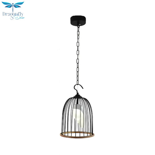 Black Bird Cage Hanging Lamp Modern 1 Head Metal Ceiling Pendant Light For Living Room