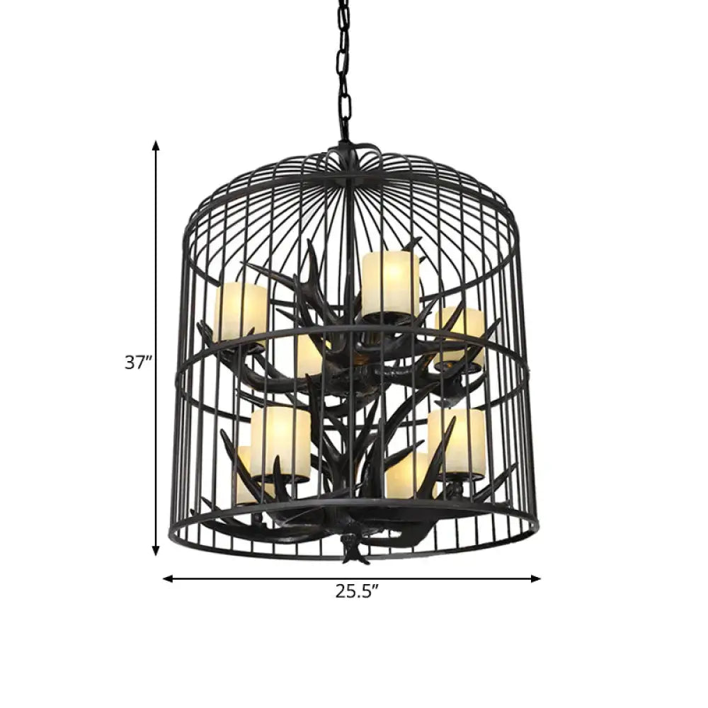 Black Bird Cage Pendant Chandelier Traditional Metal 8 - Head Dining Room Hanging Ceiling Light