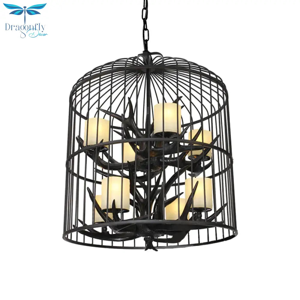 Black Bird Cage Pendant Chandelier Traditional Metal 8 - Head Dining Room Hanging Ceiling Light