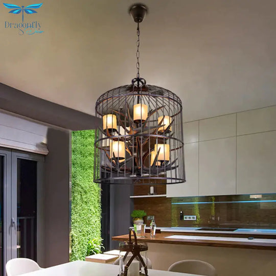 Black Bird Cage Pendant Chandelier Traditional Metal 8 - Head Dining Room Hanging Ceiling Light
