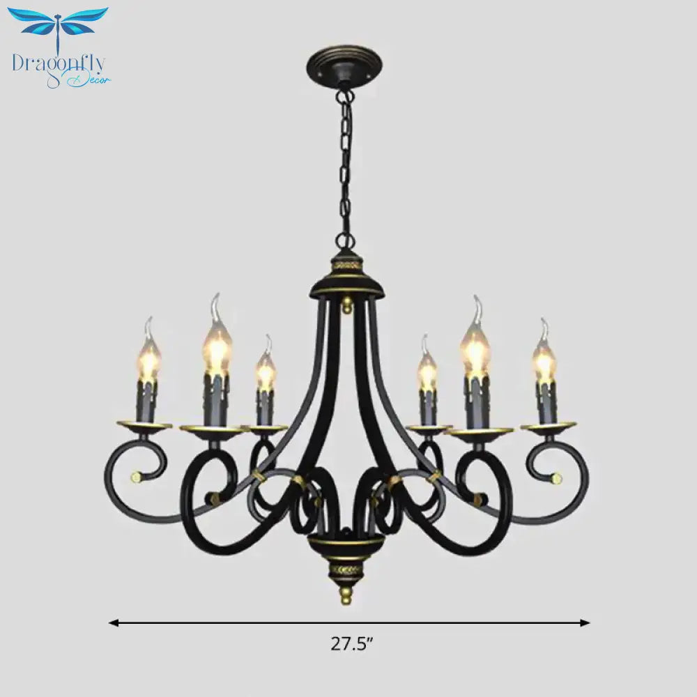 Black Candle Chandelier Lighting Vintage Metal 3/5/6 Bulbs Dining Room Ceiling Suspension Lamp With