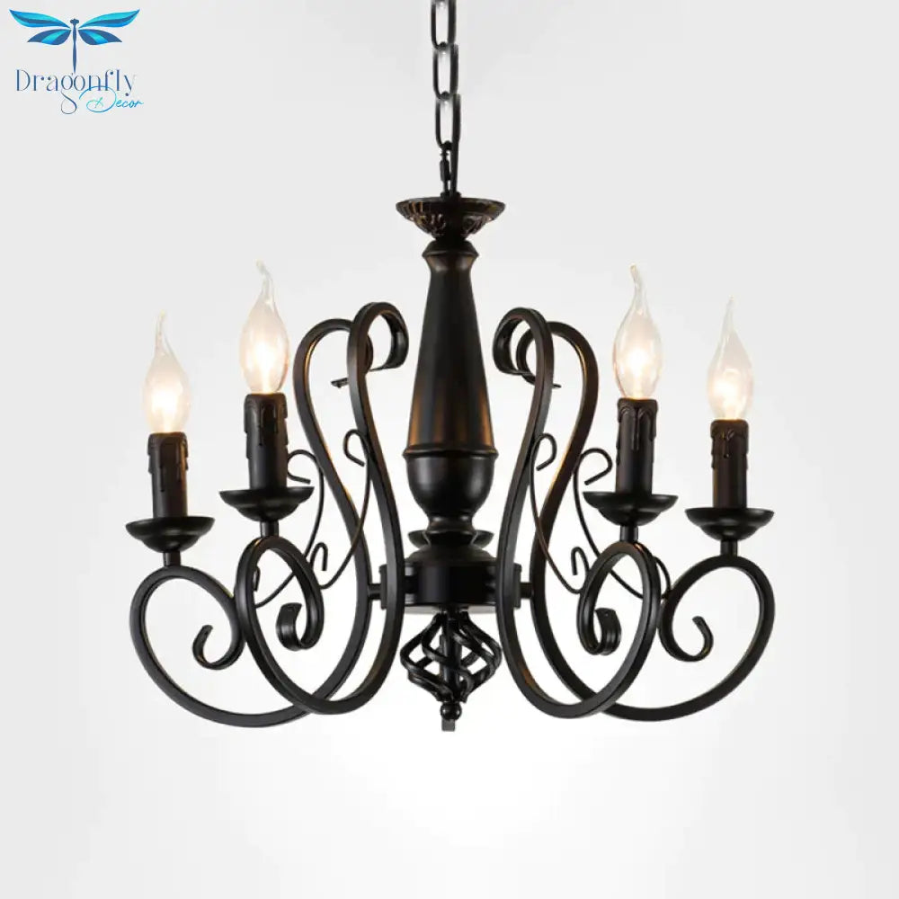 Black Candle Hanging Chandelier Traditionary Metal 3/4/5 Lights Living Room Ceiling Pendant Light
