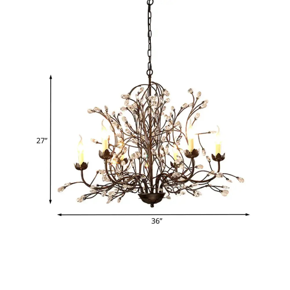 Black Candlestick Chandelier Lighting Traditional Crystal 6 Lights Bedroom Ceiling Lamp With Branch