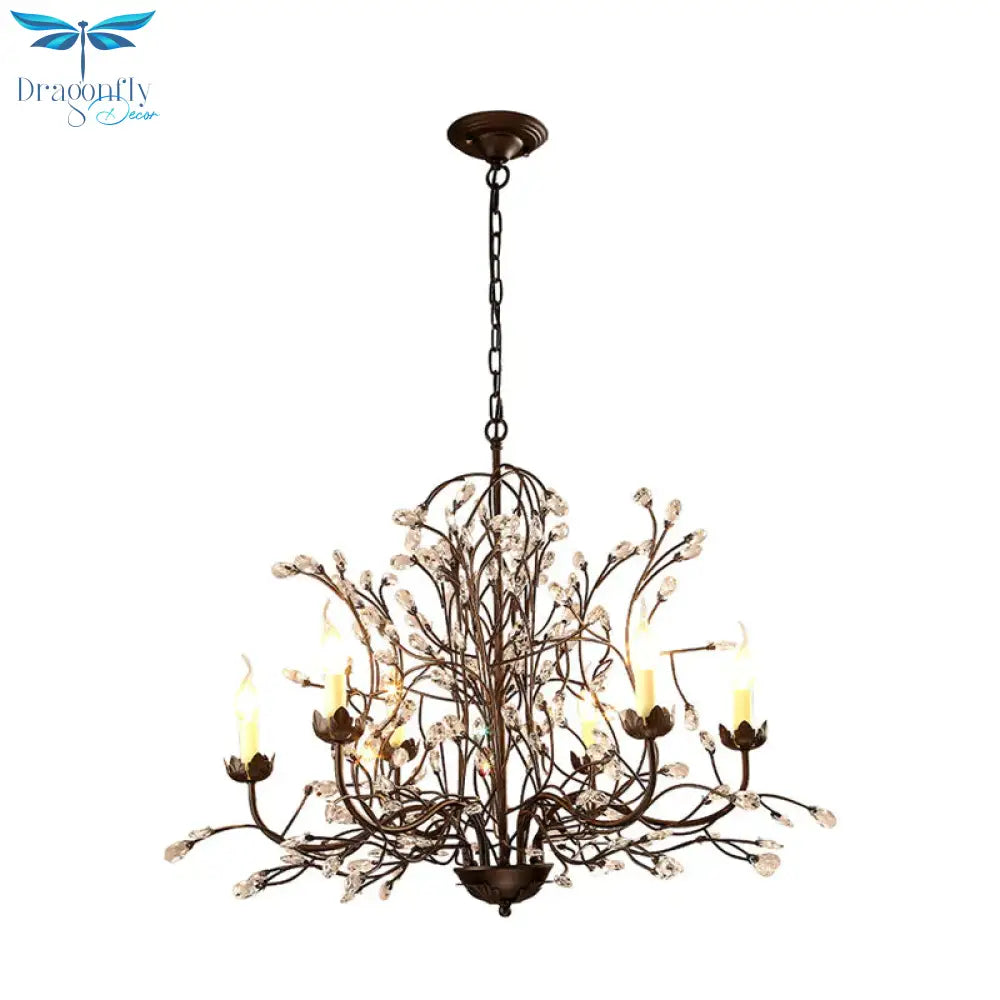 Black Candlestick Chandelier Lighting Traditional Crystal 6 Lights Bedroom Ceiling Lamp With Branch