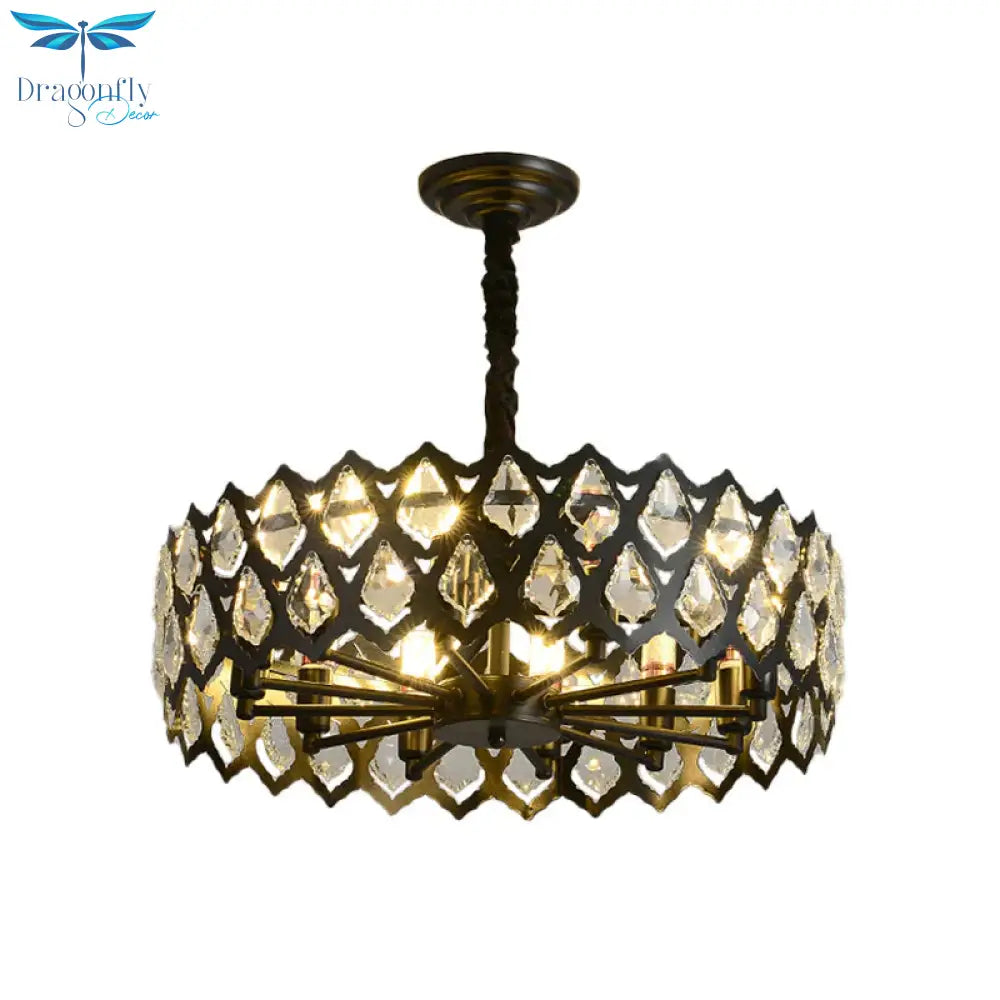 Black Cutouts Ceiling Hanging Light Modern Crystal - Encrusted 16’/21.5’ Wide 6/9 Bulbs Dining