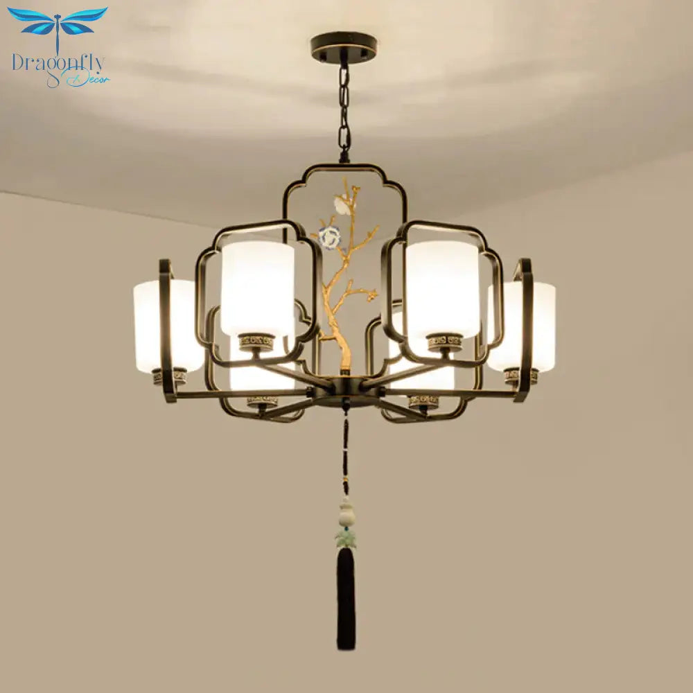 Black Cylinder Chandelier Lighting Fixture Classic Metal 6/8/10 Lights Living Room Drop Pendant