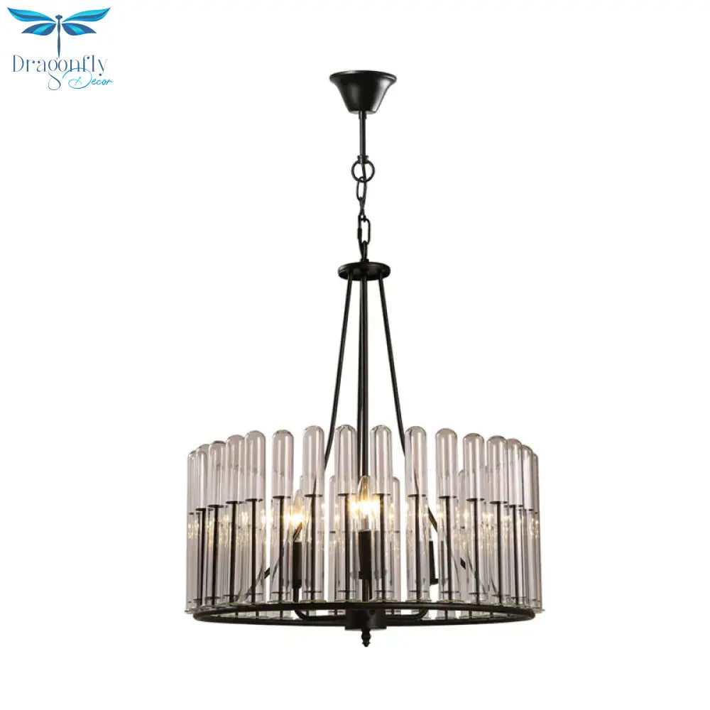 Black Cylinder Hanging Light Kit Traditional Fluted Crystal 3 Lights Dining Room Chandelier Lamp