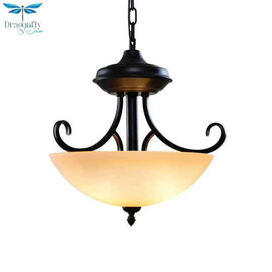 Black Domed Chandelier Lighting Traditional Tan Glass 3 - Head Corridor Hanging Pendant Lamp