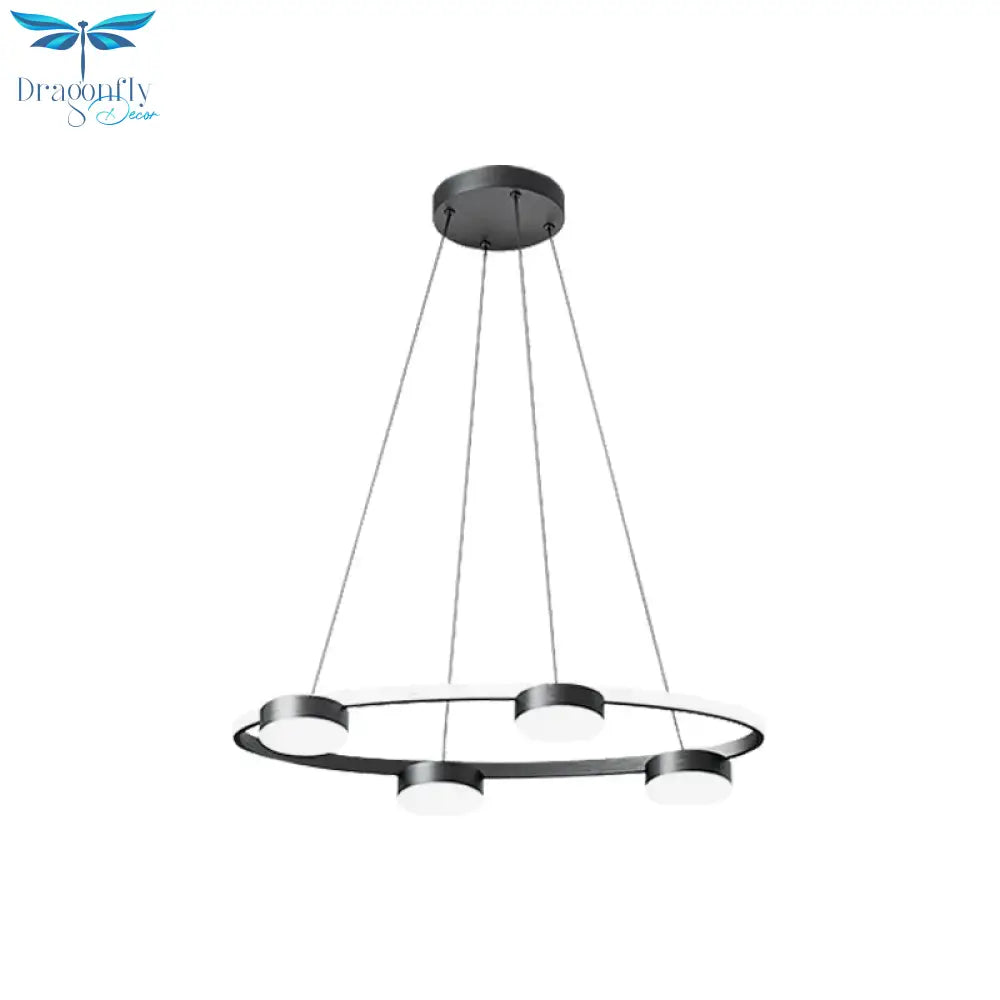 Black Drum Pendant Chandelier Minimalist 4 - Head Acrylic Suspended Lighting Fixture With Ring