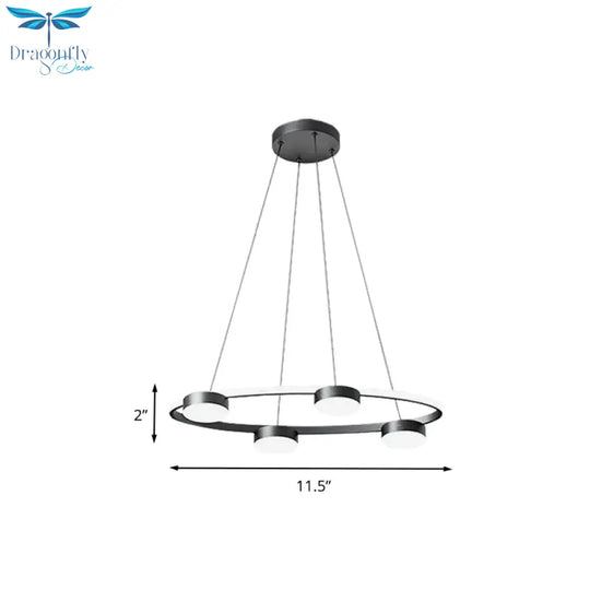 Black Drum Pendant Chandelier Minimalist 4 - Head Acrylic Suspended Lighting Fixture With Ring