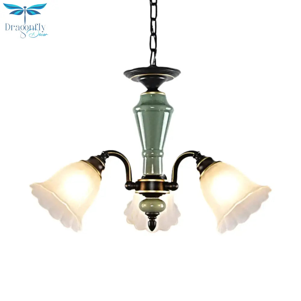 Black Flower Ceiling Chandelier Rural Style Frosted Glass 3/6/8 Heads Hanging Light Kit With