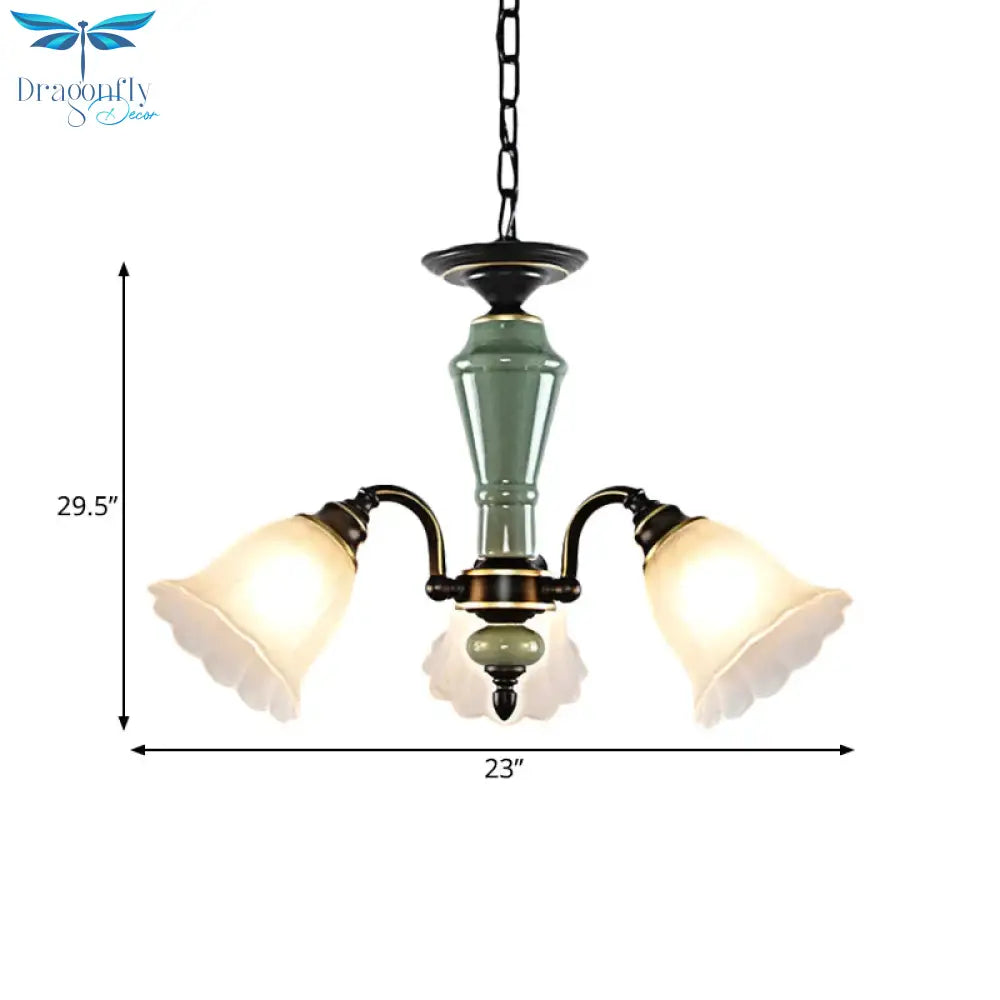 Black Flower Ceiling Chandelier Rural Style Frosted Glass 3/6/8 Heads Hanging Light Kit With