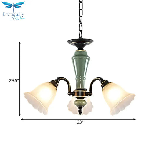 Black Flower Ceiling Chandelier Rural Style Frosted Glass 3/6/8 Heads Hanging Light Kit With