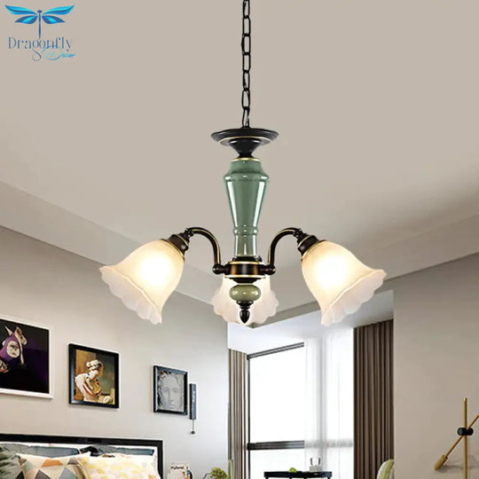 Black Flower Ceiling Chandelier Rural Style Frosted Glass 3/6/8 Heads Hanging Light Kit With