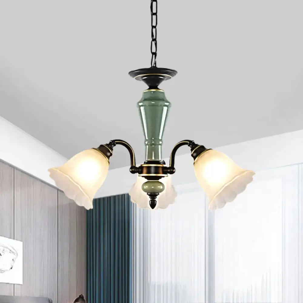 Black Flower Ceiling Chandelier Rural Style Frosted Glass 3/6/8 Heads Hanging Light Kit With