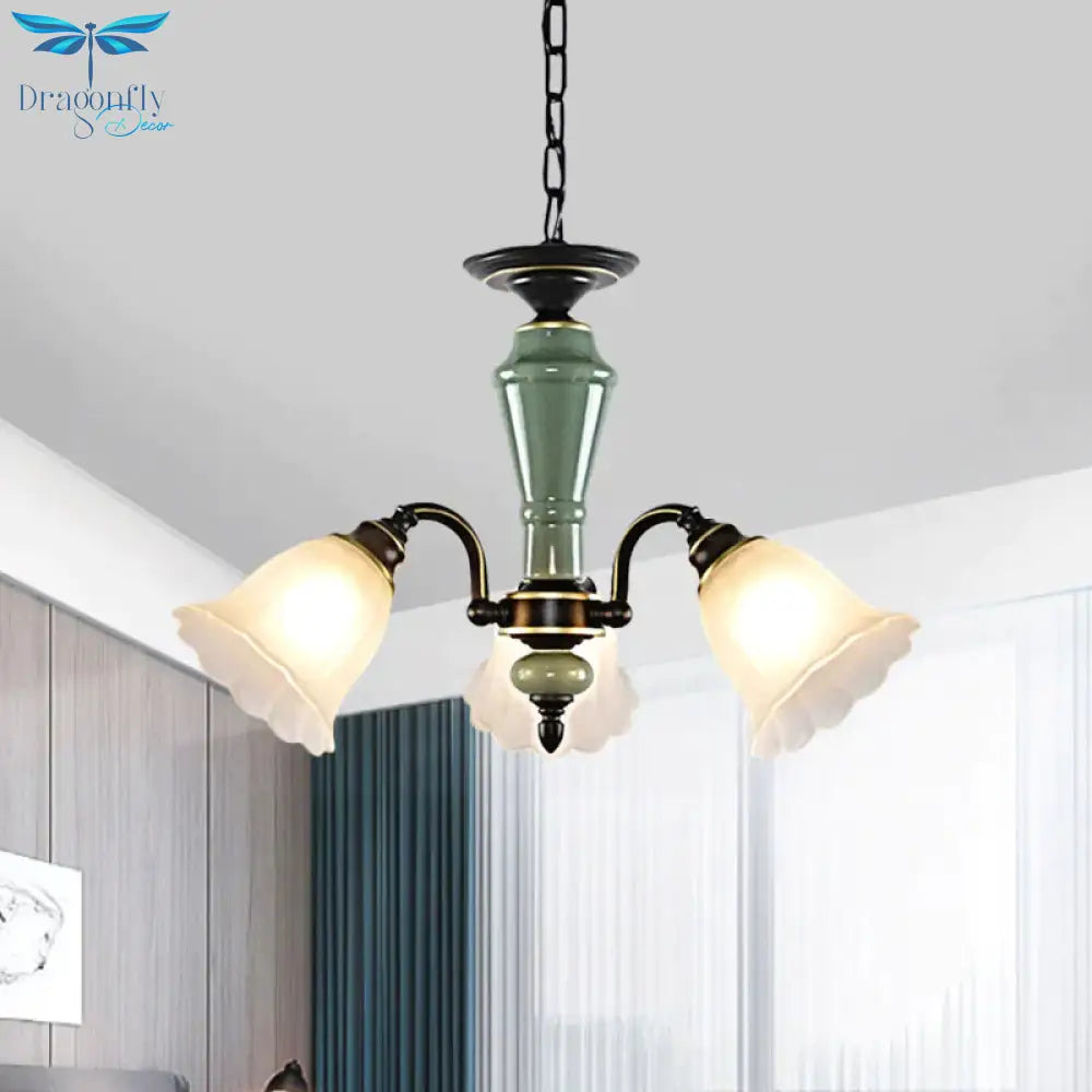 Black Flower Ceiling Chandelier Rural Style Frosted Glass 3/6/8 Heads Hanging Light Kit With