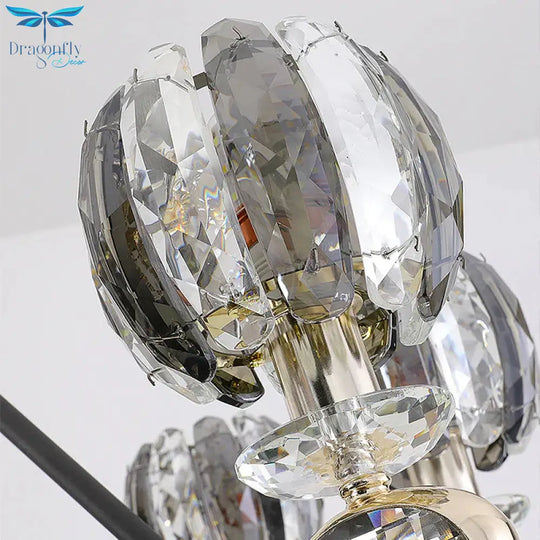 Black Global Chandelier Pendant Light Traditionalism 6/8 Heads Led Crystal Hanging Lamp For Living
