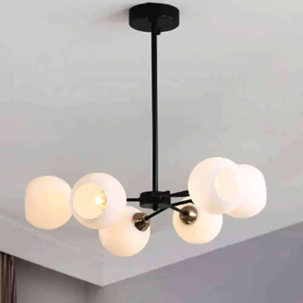 Black Globe Shade Chandelier Lamp Traditional White Glass 6/12/18 Lights Living Room Hanging Light