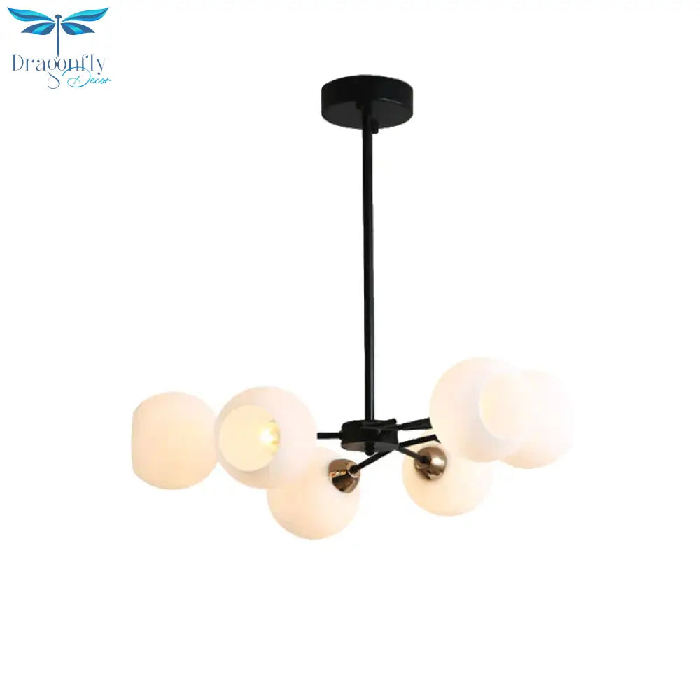 Black Globe Shade Chandelier Lamp Traditional White Glass 6/12/18 Lights Living Room Hanging Light