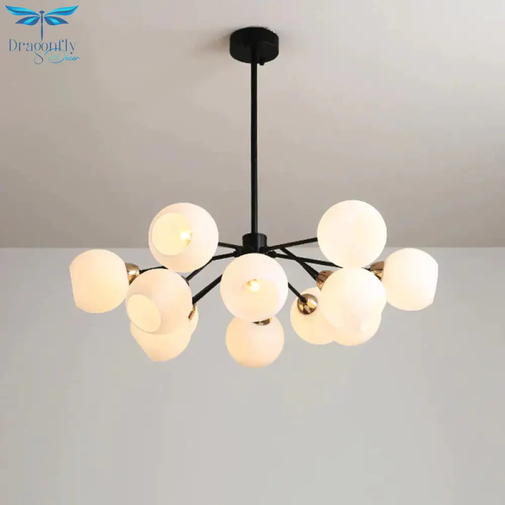 Black Globe Shade Chandelier Lamp Traditional White Glass 6/12/18 Lights Living Room Hanging Light