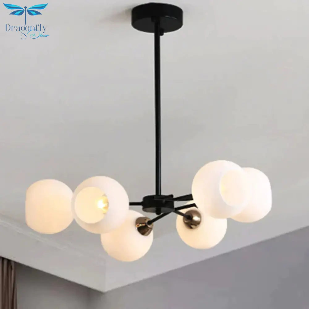 Black Globe Shade Chandelier Lamp Traditional White Glass 6/12/18 Lights Living Room Hanging Light