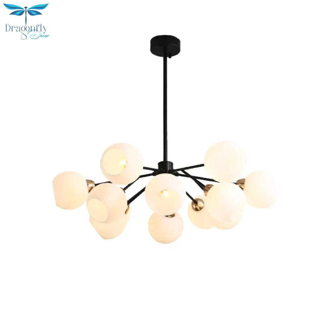 Black Globe Shade Chandelier Lamp Traditional White Glass 6/12/18 Lights Living Room Hanging Light