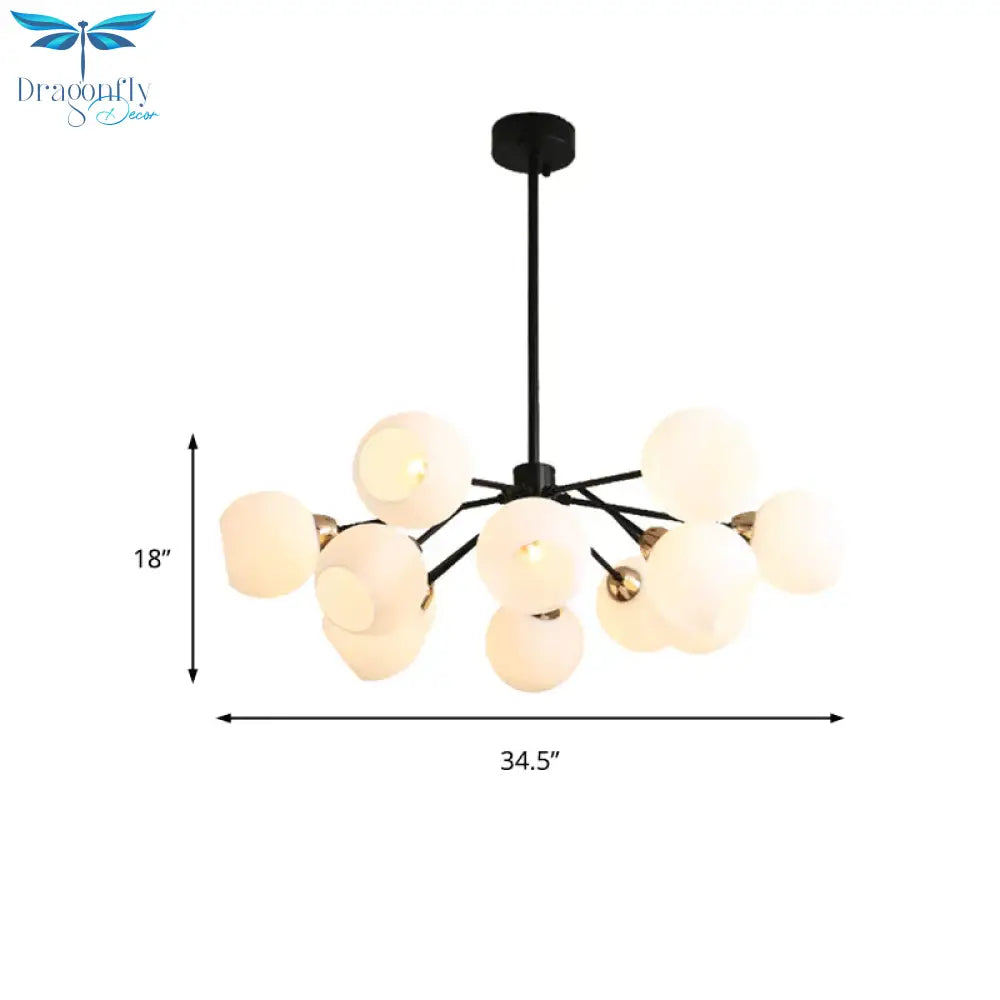 Black Globe Shade Chandelier Lamp Traditional White Glass 6/12/18 Lights Living Room Hanging Light