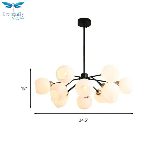 Black Globe Shade Chandelier Lamp Traditional White Glass 6/12/18 Lights Living Room Hanging Light