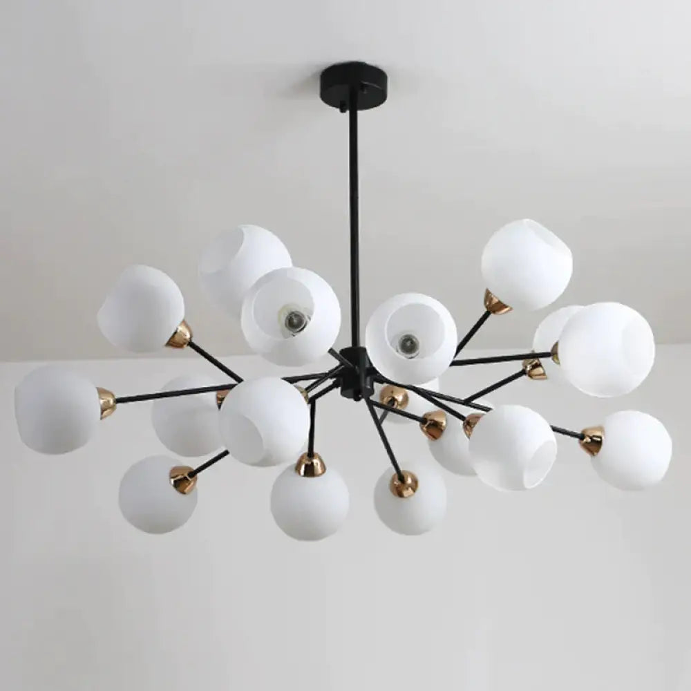 Black Globe Shade Chandelier Lamp Traditional White Glass 6/12/18 Lights Living Room Hanging Light