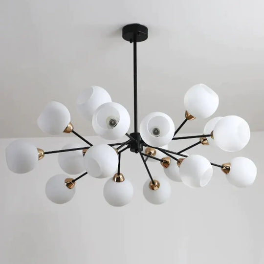 Black Globe Shade Chandelier Lamp Traditional White Glass 6/12/18 Lights Living Room Hanging Light