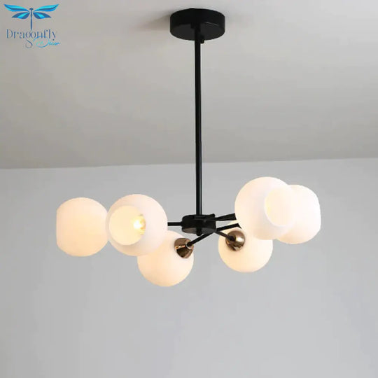 Black Globe Shade Chandelier Lamp Traditional White Glass 6/12/18 Lights Living Room Hanging Light