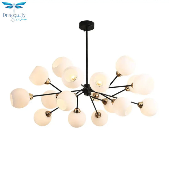 Black Globe Shade Chandelier Lamp Traditional White Glass 6/12/18 Lights Living Room Hanging Light