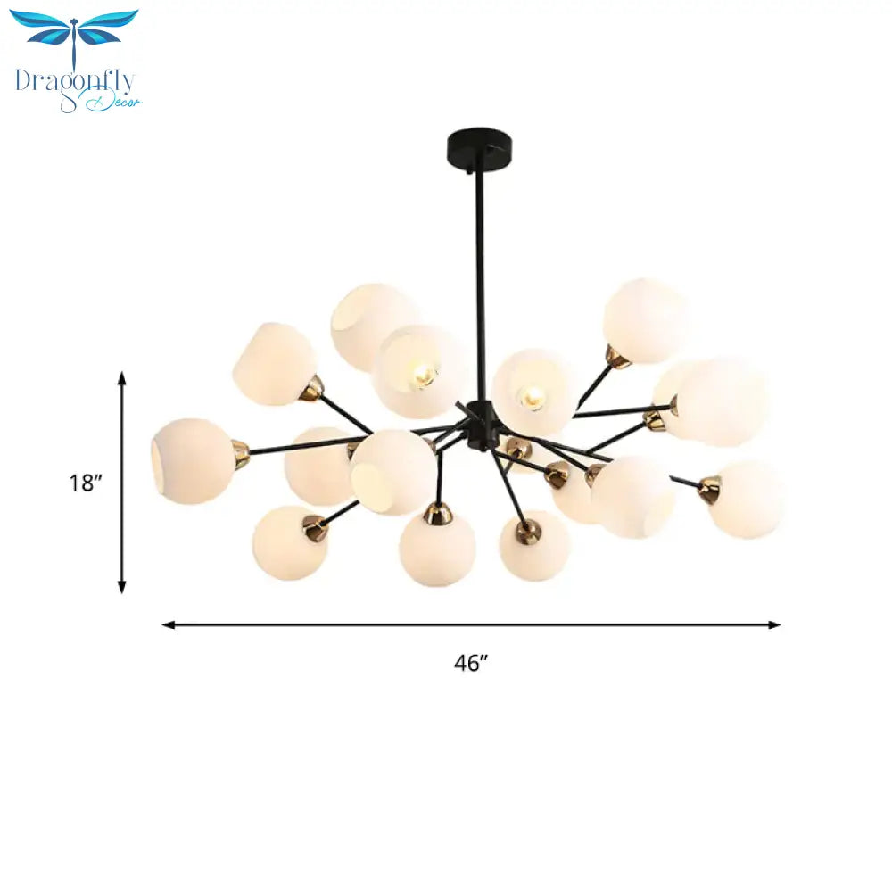 Black Globe Shade Chandelier Lamp Traditional White Glass 6/12/18 Lights Living Room Hanging Light