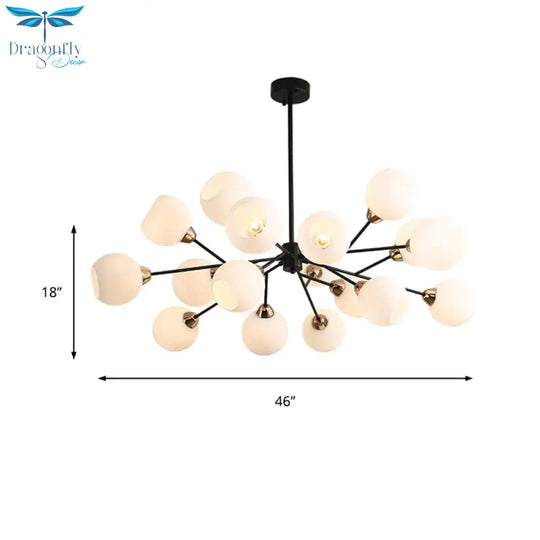 Black Globe Shade Chandelier Lamp Traditional White Glass 6/12/18 Lights Living Room Hanging Light