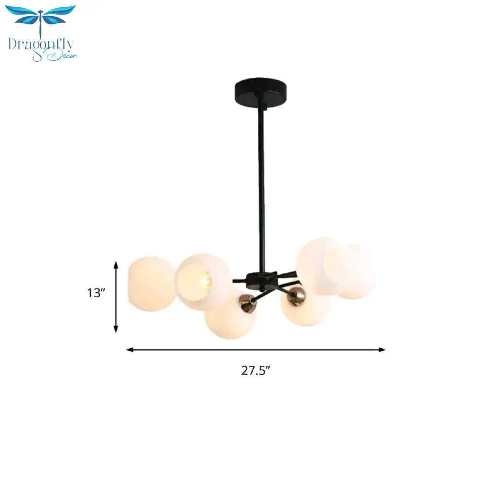 Black Globe Shade Chandelier Lamp Traditional White Glass 6/12/18 Lights Living Room Hanging Light