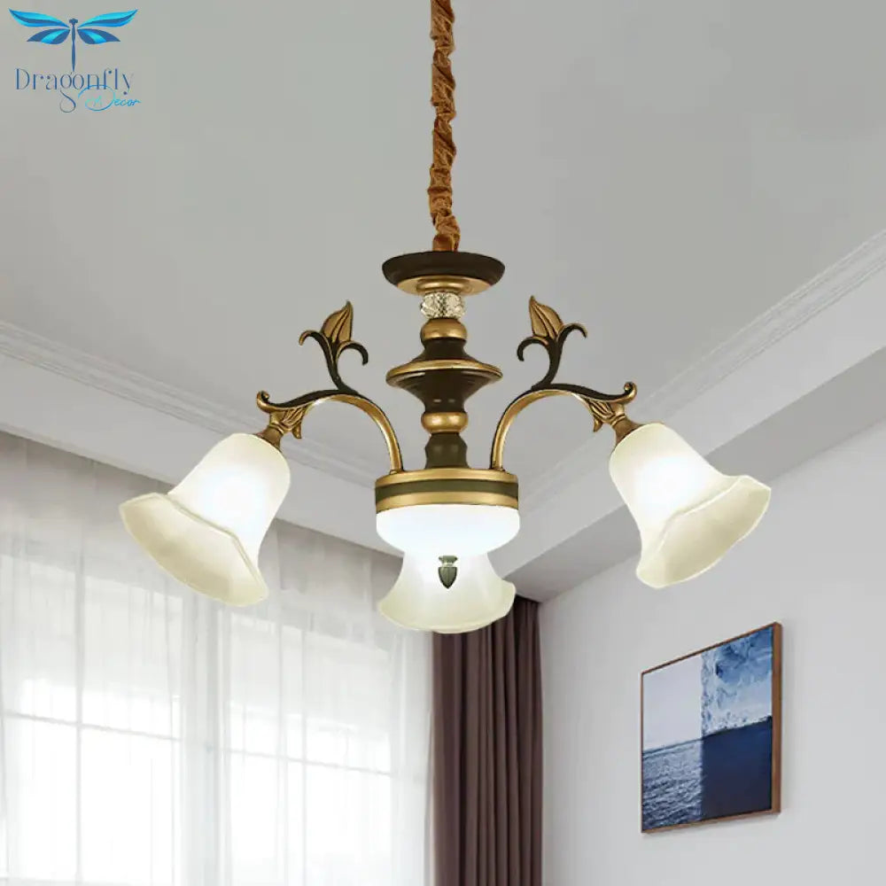 Black - Gold Flower - Like Suspension Lighting Traditional Milky Glass 3/6/8 Heads Dining Room Down